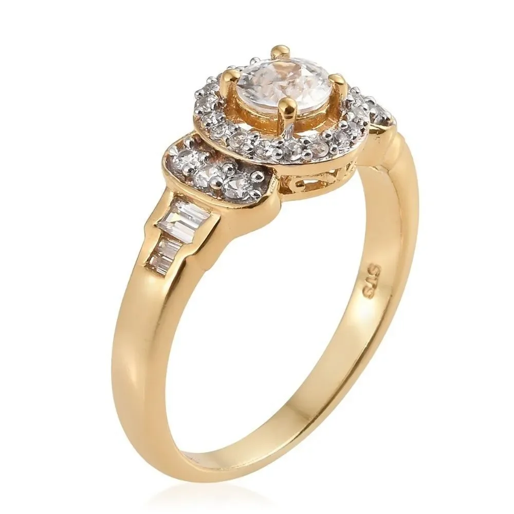Ring White Zircon YG Over Sterling Silver Size 8.0